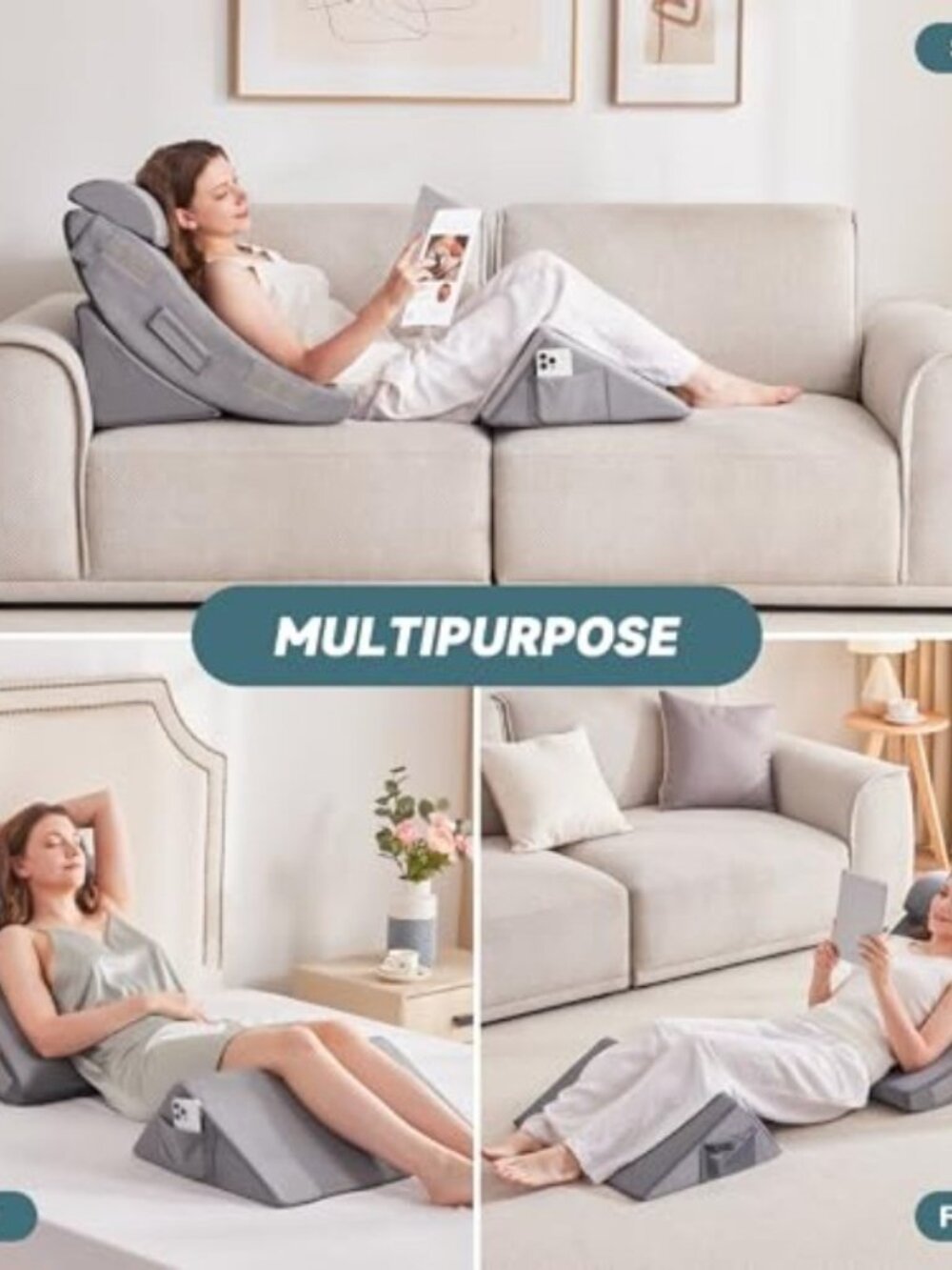 4pcs Orthopedic Bed Wedge Pillow Set for Sleeping - Wedge Pillows for After Surg - Picture 4 of 7